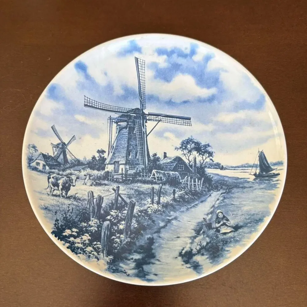 Ter Steege Delft Blauw Holland Windmill Scenic Collector Plate 7” Dutch Blue